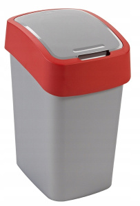 Ведро для мусора Flip Bin 10л серебристый, красный CURVER 190170