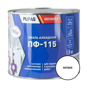 Эмаль ПФ-115 PUFAS Decoself 1,4л / 1,9кг белая матовая 200165