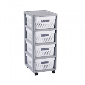 Стеллаж пластиковый с ящиками Infinity 4x11л на колесах серый, белый с перфорацией CURVER 231556 Стеллаж пластиковый с ящиками Infinity 4x11л на колесах серый, белый с перфорацией CURVER 231556