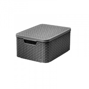 Ящик корзина для хранения Style Rattan M 18л темно-серый с крышкой CURVER 205849 Ящик корзина для хранения Style Rattan M 18л темно-серый с крышкой CURVER 205849