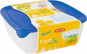 Набор контейнеров для СВЧ Fresh&Go 0,8 +1,7 +2,9 +0,25л синий, прозрачный CURVER 182596