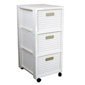 Стеллаж пластиковый с ящиками Country 3х18л на колесах белый ROTHO 1165490000 Стеллаж пластиковый с ящиками Country 3х18л на колесах белый ROTHO 1165490000