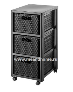 Стеллаж пластиковый с ящиками Country 3х18л на колесах черный ROTHO 11654 08080
