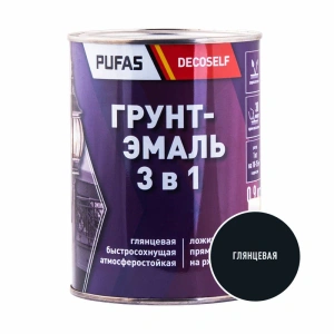 Грунт-эмаль по ржавчине PUFAS 3 в 1 черная 0,9кг глянцевая