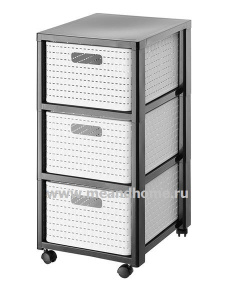 Стеллаж пластиковый с ящиками Country 3х18л на колесах черный, белый ROTHO 11654 01100 Стеллаж пластиковый с ящиками Country 3х18л на колесах черный, белый ROTHO 11654 01100